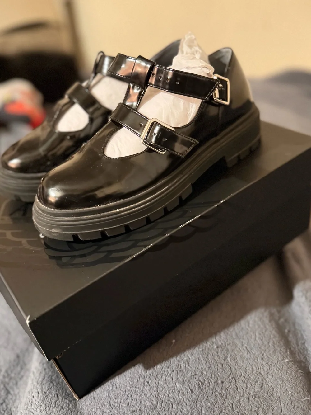 Nina Black Patent Double-Strap Mary Jane Shoes for Kids